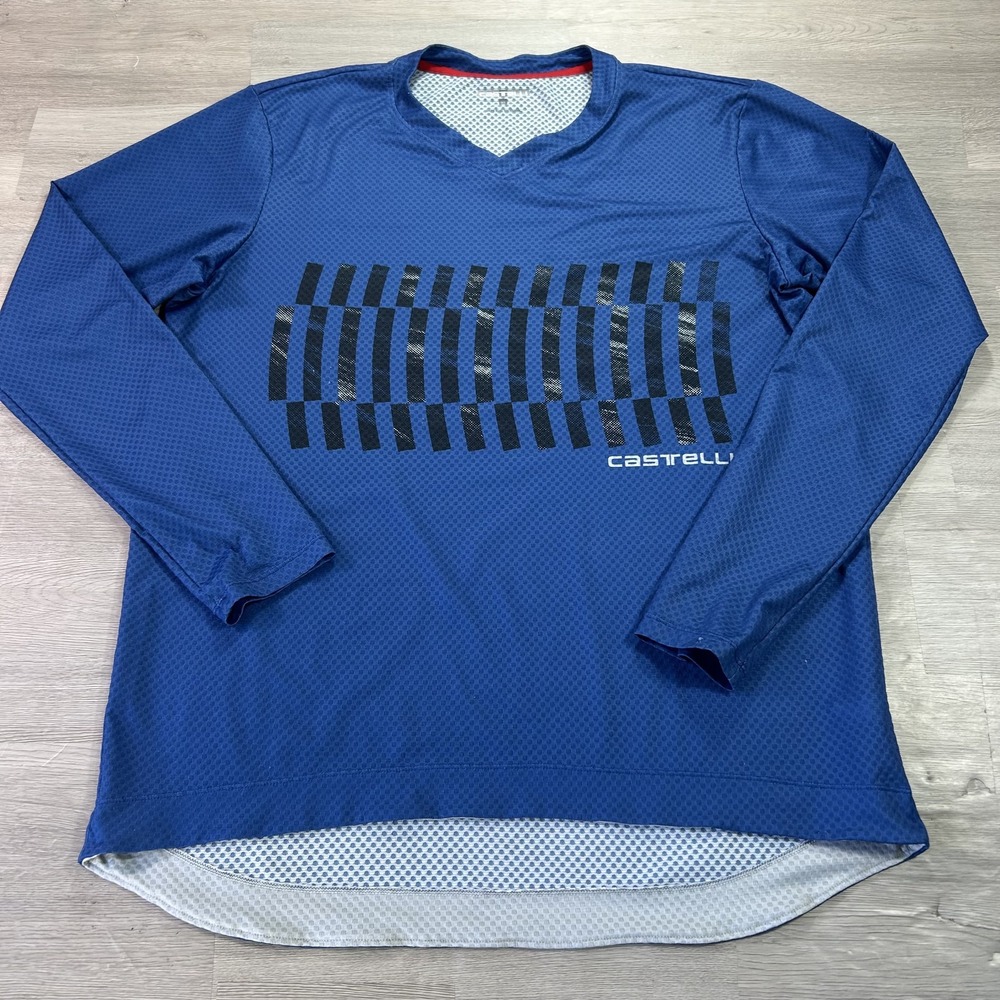 Castelli Cycling Jersey Mens XL Blue Long Sleeve Mesh Graphic Logo MTB Bike